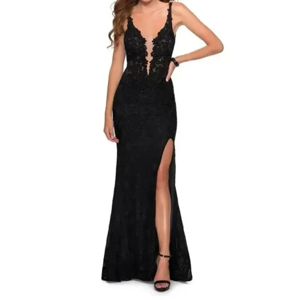 NEW La Femme Rhinestone Gown 28648 Women's Black Size 4